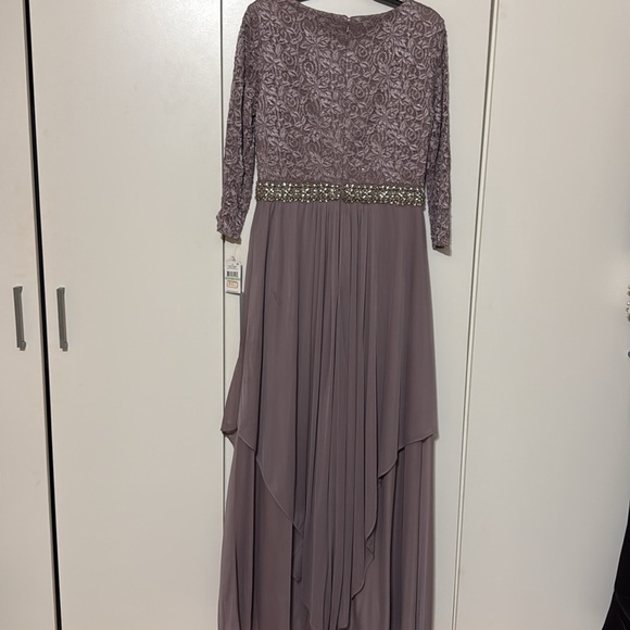 Alex Evening Lace Tulle Rhinestone accent maxi evening gown dress - Picture 6 of 6